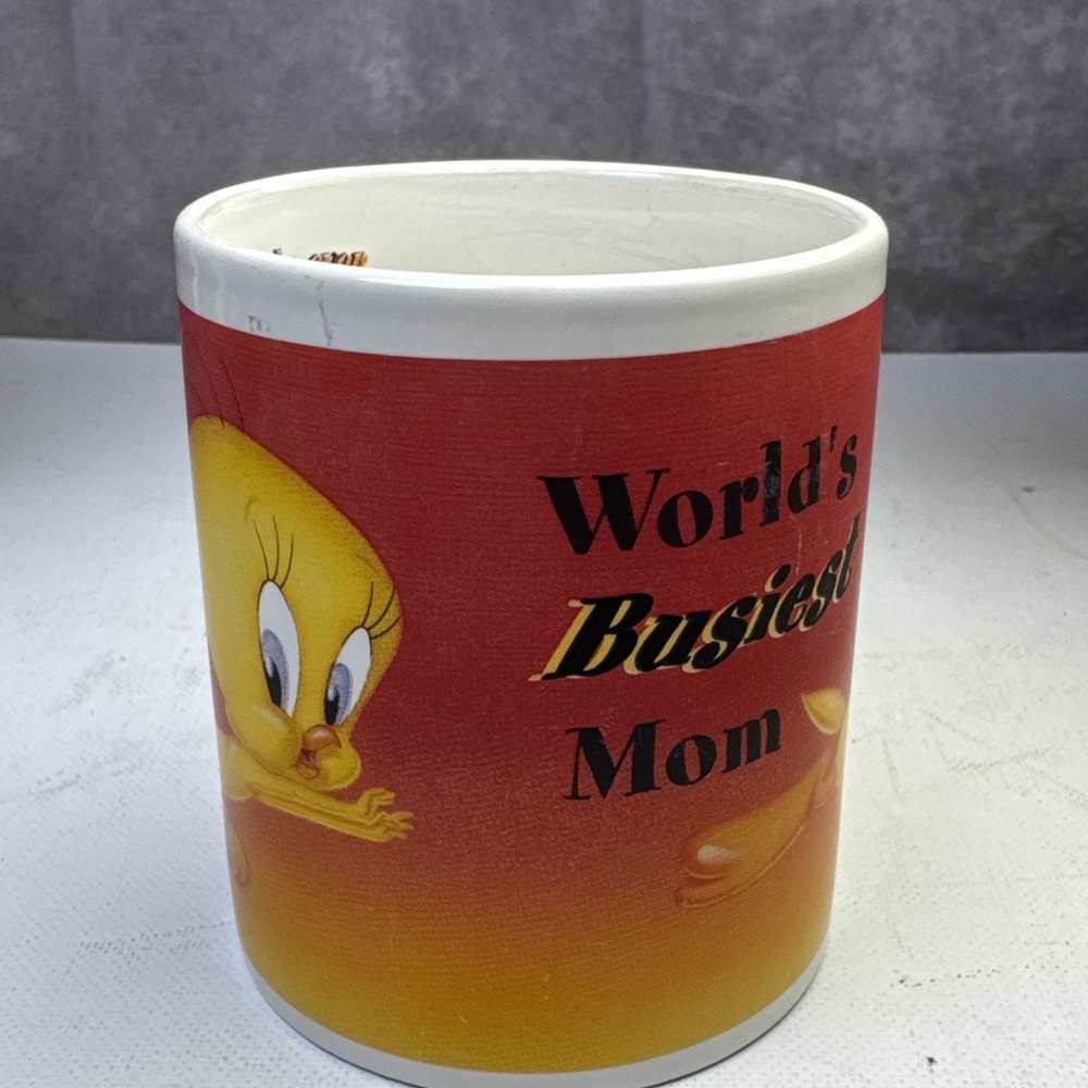 Tweety Bird VTG 2000 "School Design" Worlds Busiest Mom 10 oz Coffee Tea Cup Mug - Picture 4 of 11